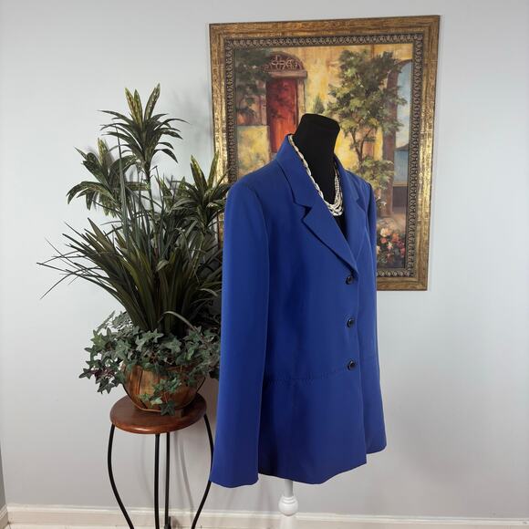 Le Suit Women Jacket Plus Size 18 Blue Lapel Notch Collar Long Sleeve Preppy - Picture 2 of 12
